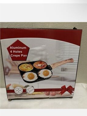 Aluminum 4-Hole Crepe Pan with Wooden Handle - Black